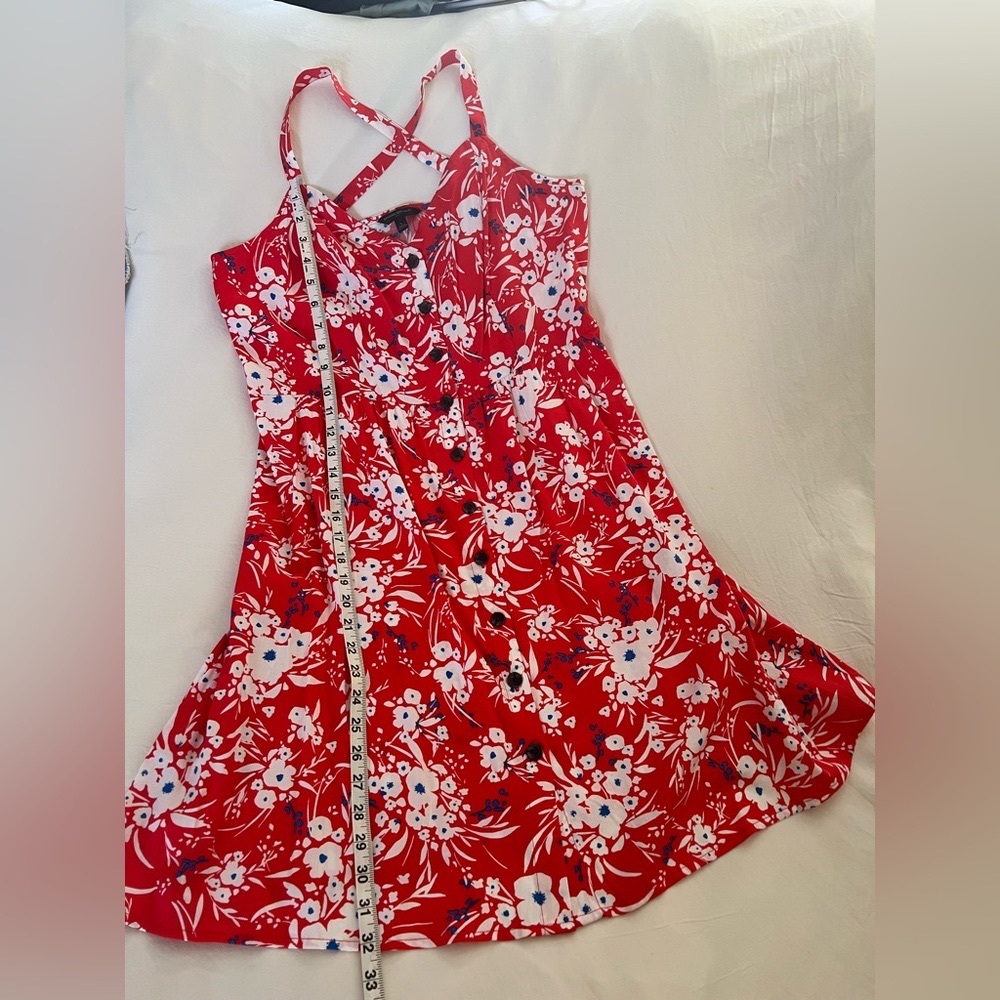 Banana Republic sleeveless Cross Back Button Front Dress Red/White/Blue Large